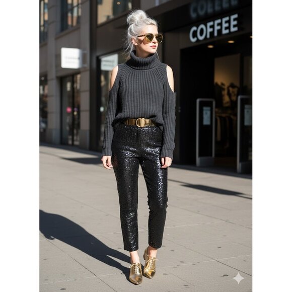 EUC John + Jenn charcoal grey knitted oversized turtleneck sweater, L - Picture 1 of 7